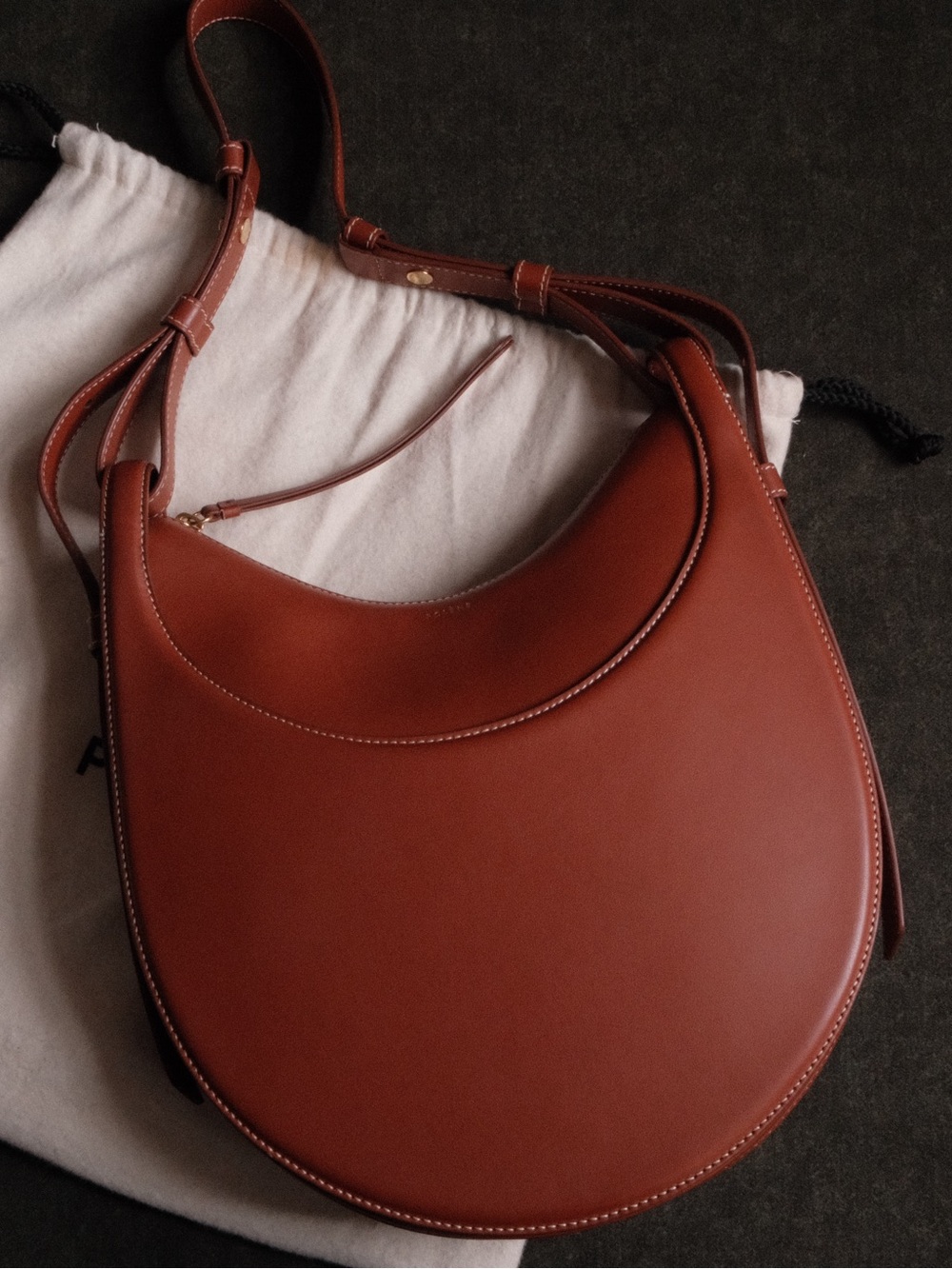 Polène Numéro Dix Hobo Cognac Leather Crescent Shoulder Bag